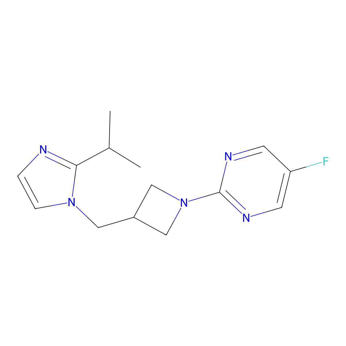 5-fluoro-2-(3-{[2-(propan-2-yl)-1H-imidazol-1-yl]methyl}azetidin-1-yl)pyrimidine molecular structure, CAS 2742007-39-0