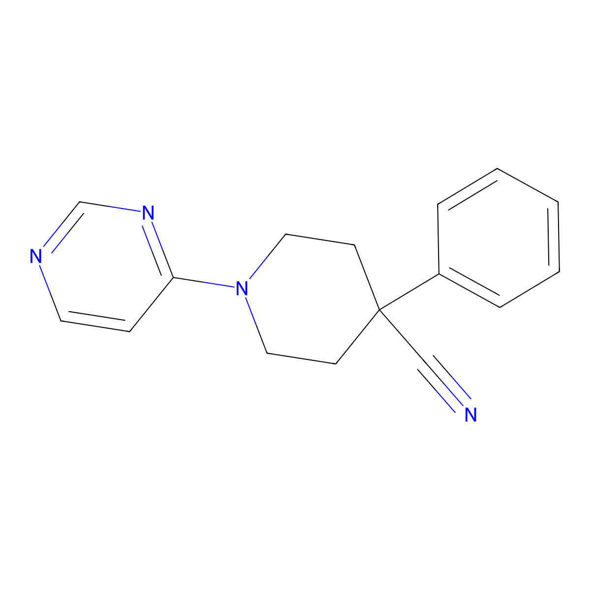 4-Phenyl-1-(pyrimidin-4-yl)piperidine-4-carbonitrile molecular structure, CAS 2742007-49-2