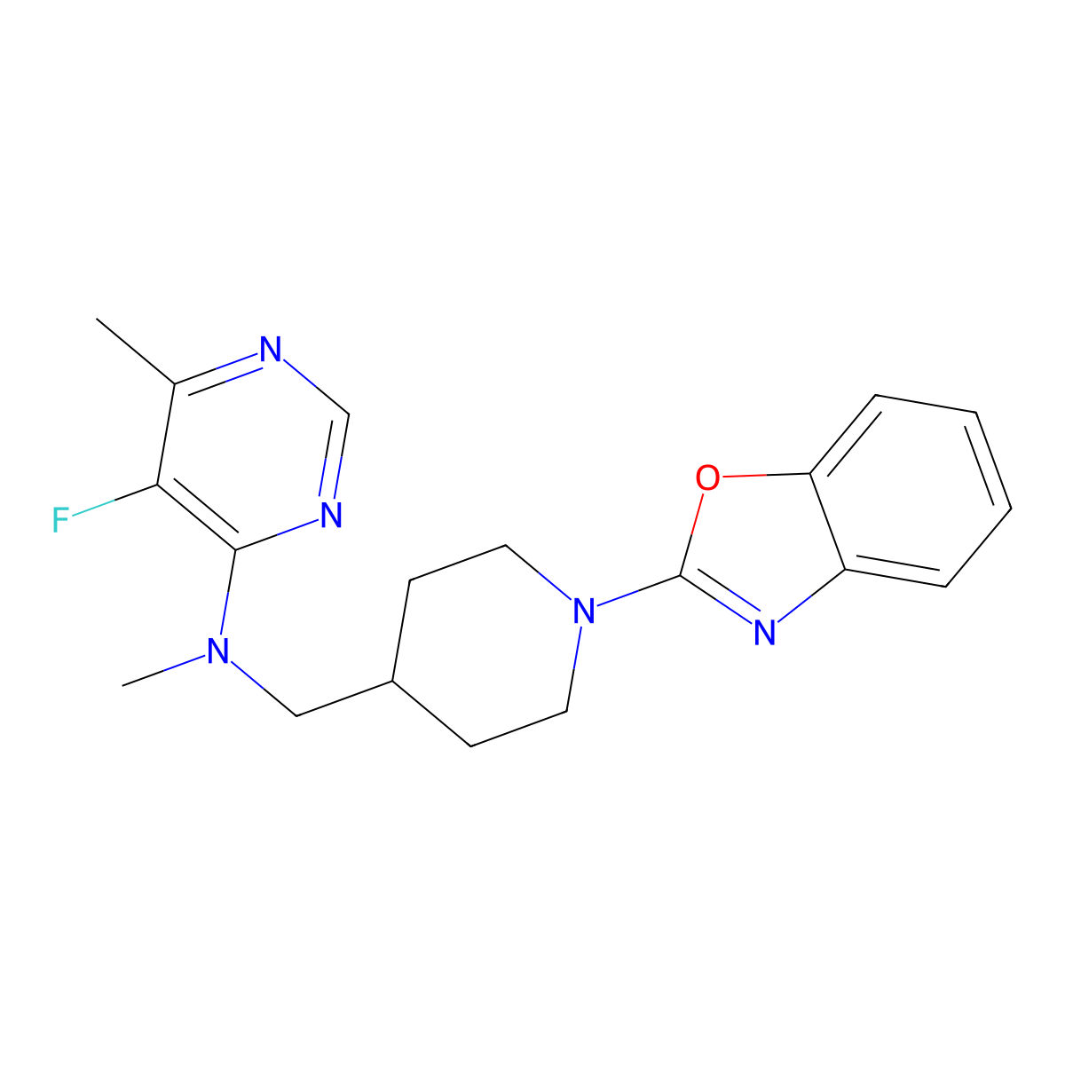 N-{[1-(1,3-benzoxazol-2-yl)piperidin-4-yl]methyl}-5-fluoro-N,6-dimethylpyrimidin-4-amine molecular structure, CAS 2742007-64-1