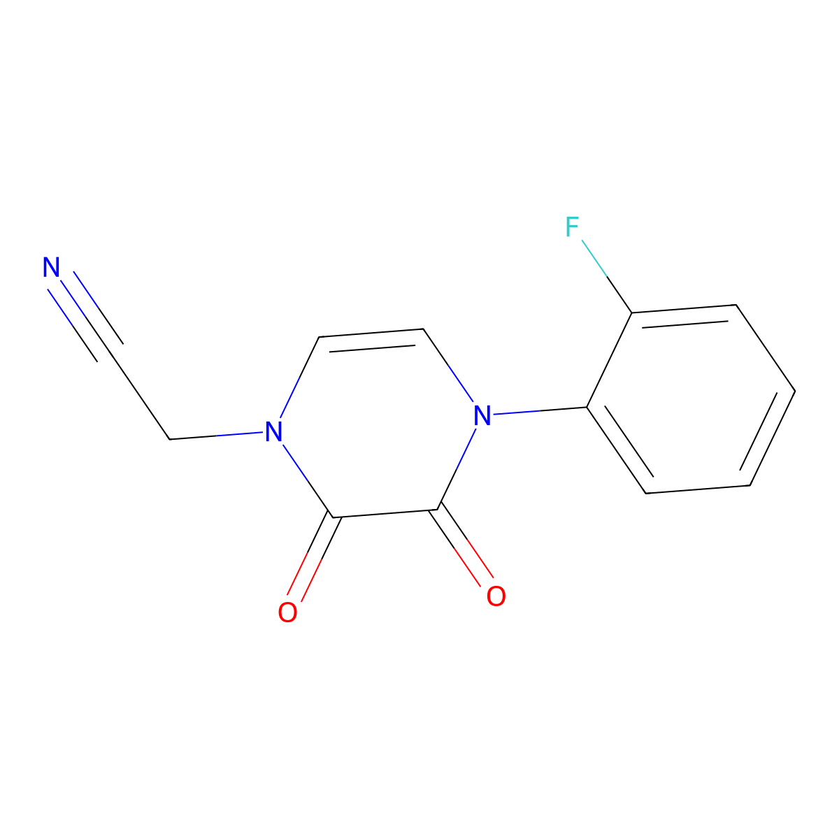 2-[4-(2-Fluorophenyl)-2,3-dioxo-1,2,3,4-tetrahydropyrazin-1-yl]acetonitrile molecular structure, CAS 2742007-65-2