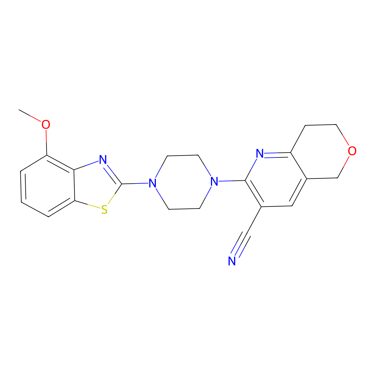2-[4-(4-methoxy-1,3-benzothiazol-2-yl)piperazin-1-yl]-5H,7H,8H-pyrano[4,3-b]pyridine-3-carbonitrile molecular structure, CAS 2742007-67-4