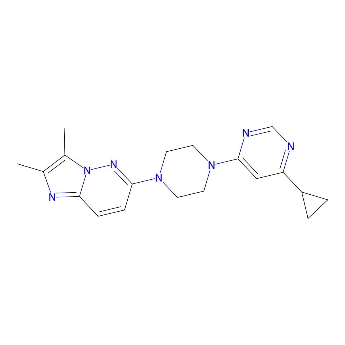 4-Cyclopropyl-6-(4-{2,3-dimethylimidazo[1,2-b]pyridazin-6-yl}piperazin-1-yl)pyrimidine molecular structure, CAS 2742010-29-1