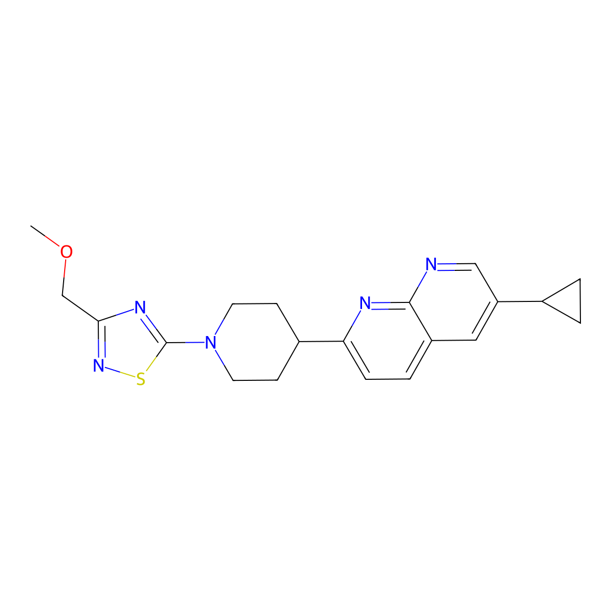 6-Cyclopropyl-2-{1-[3-(methoxymethyl)-1,2,4-thiadiazol-5-yl]piperidin-4-yl}-1,8-naphthyridine molecular structure, CAS 2742010-30-4