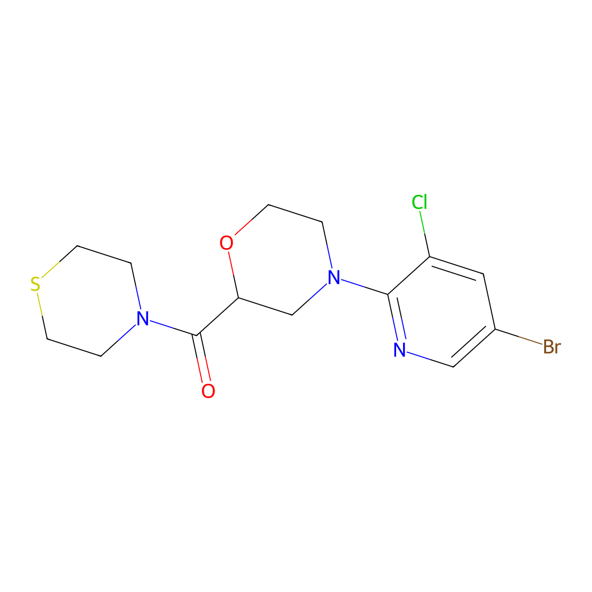 4-(5-Bromo-3-chloropyridin-2-yl)-2-(thiomorpholine-4-carbonyl)morpholine molecular structure, CAS 2742010-31-5