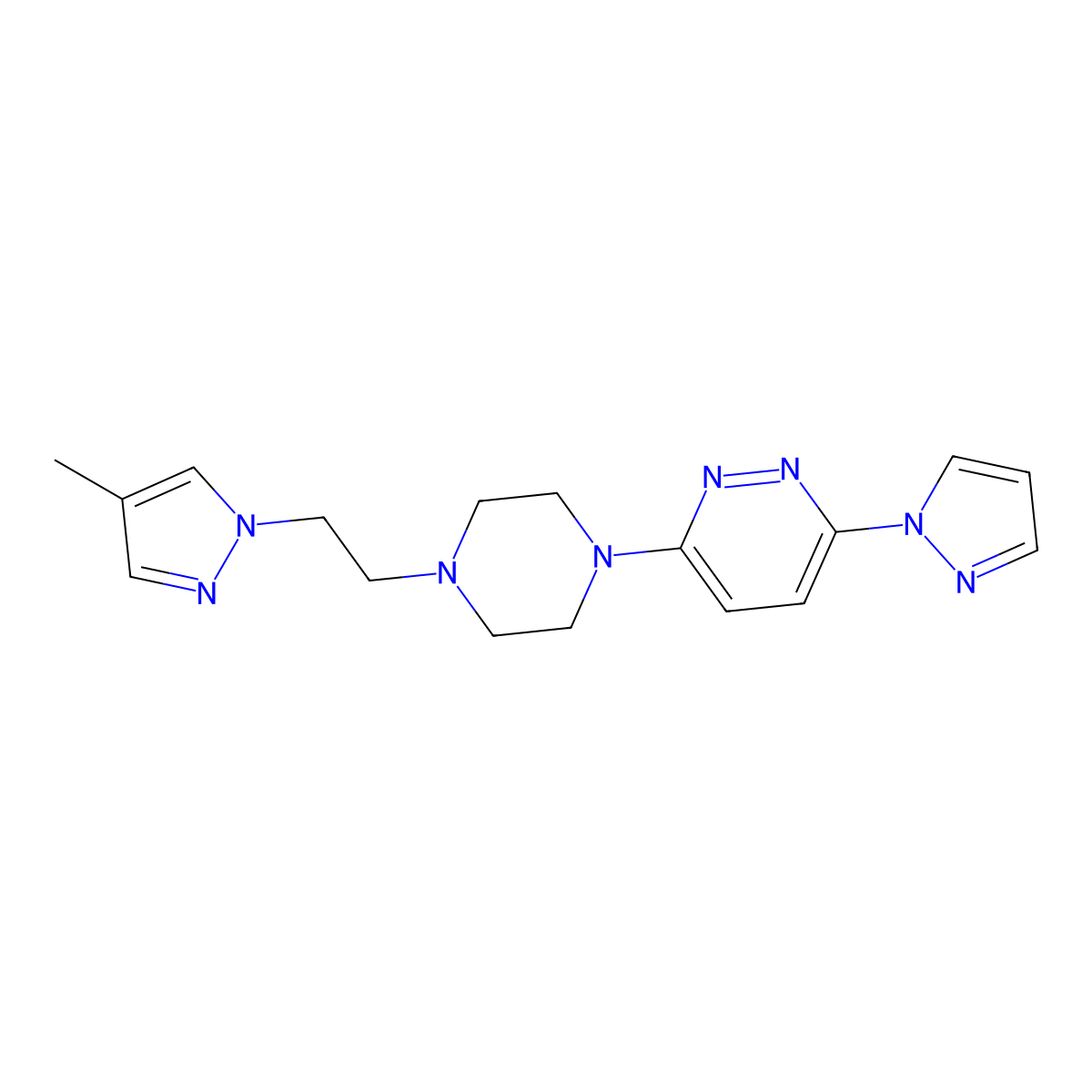 3-{4-[2-(4-methyl-1H-pyrazol-1-yl)ethyl]piperazin-1-yl}-6-(1H-pyrazol-1-yl)pyridazine molecular structure, CAS 2742010-32-6