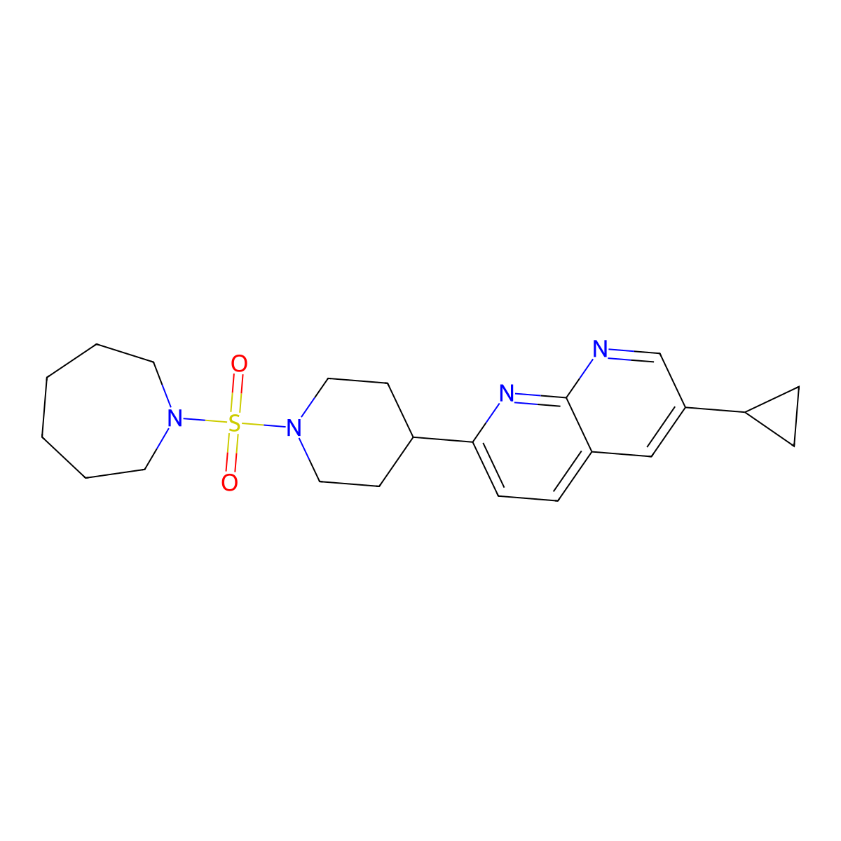 2-[1-(Azepane-1-sulfonyl)piperidin-4-yl]-6-cyclopropyl-1,8-naphthyridine molecular structure, CAS 2742010-33-7