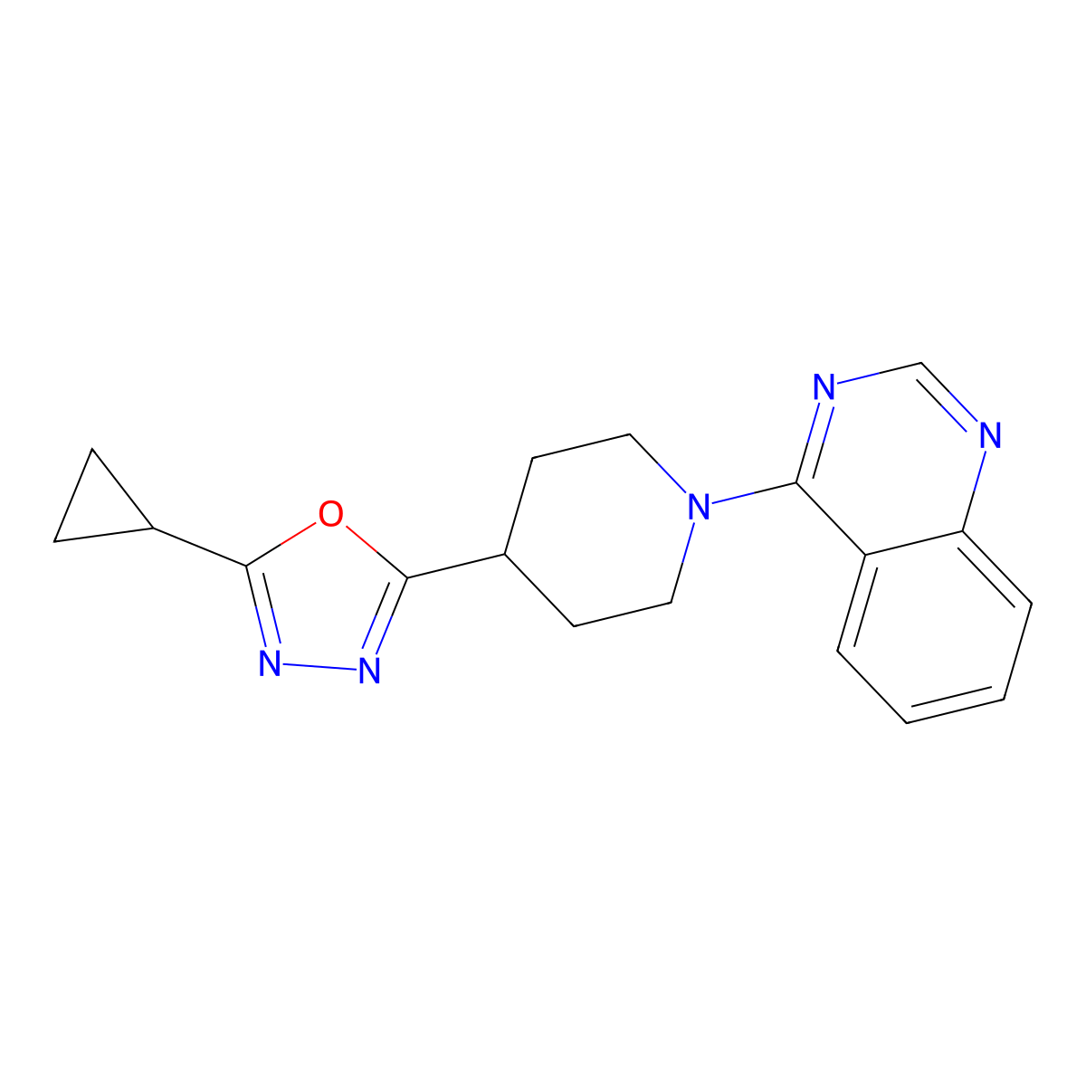 4-[4-(5-Cyclopropyl-1,3,4-oxadiazol-2-yl)piperidin-1-yl]quinazoline molecular structure, CAS 2742010-34-8