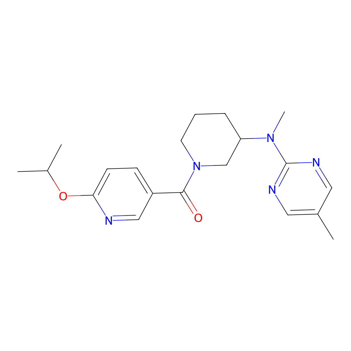 N,5-dimethyl-N-{1-[6-(propan-2-yloxy)pyridine-3-carbonyl]piperidin-3-yl}pyrimidin-2-amine molecular structure, CAS 2742010-37-1