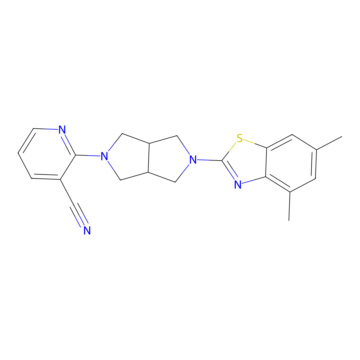 2-[5-(4,6-Dimethyl-1,3-benzothiazol-2-yl)-octahydropyrrolo[3,4-c]pyrrol-2-yl]pyridine-3-carbonitrile molecular structure, CAS 2742010-38-2