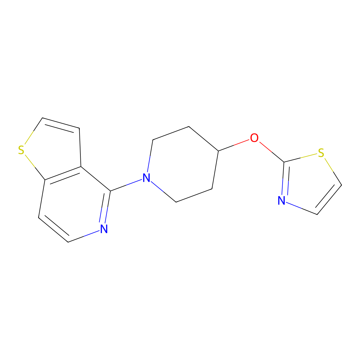 4-(1,3-Thiazol-2-yloxy)-1-{thieno[3,2-c]pyridin-4-yl}piperidine molecular structure, CAS 2742010-40-6