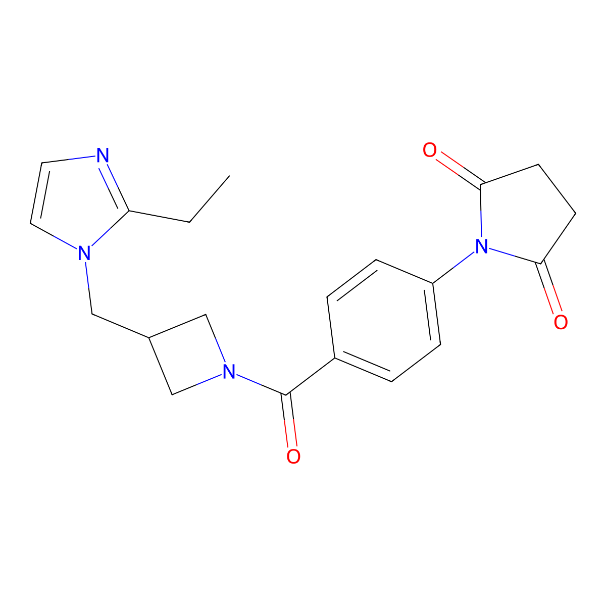 1-(4-{3-[(2-ethyl-1H-imidazol-1-yl)methyl]azetidine-1-carbonyl}phenyl)pyrrolidine-2,5-dione molecular structure, CAS 2742010-43-9