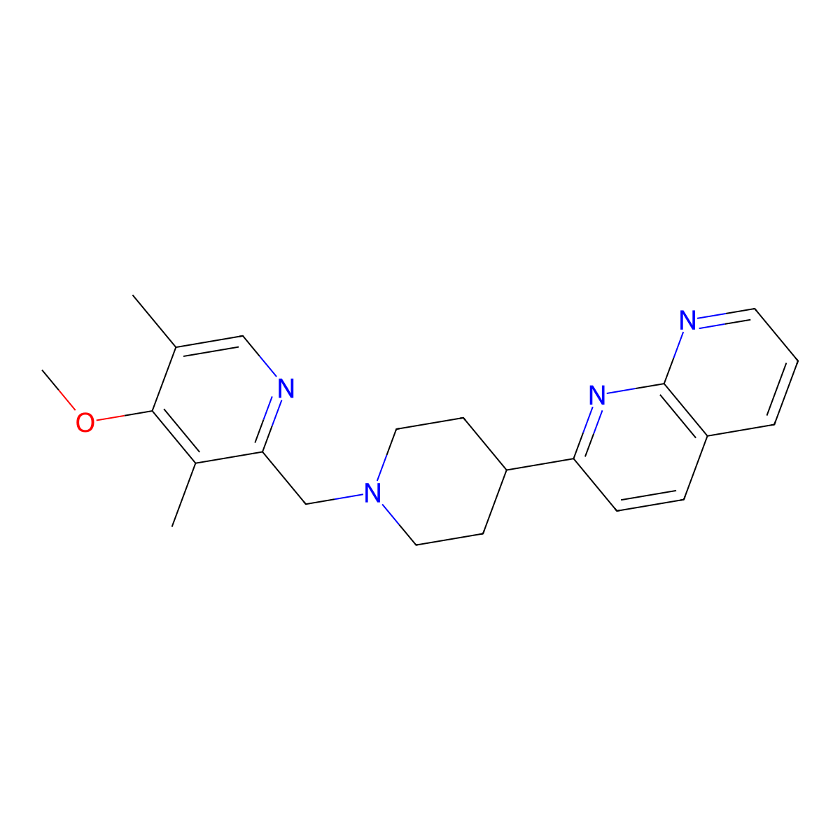 2-{1-[(4-Methoxy-3,5-dimethylpyridin-2-yl)methyl]piperidin-4-yl}-1,8-naphthyridine molecular structure, CAS 2742010-45-1