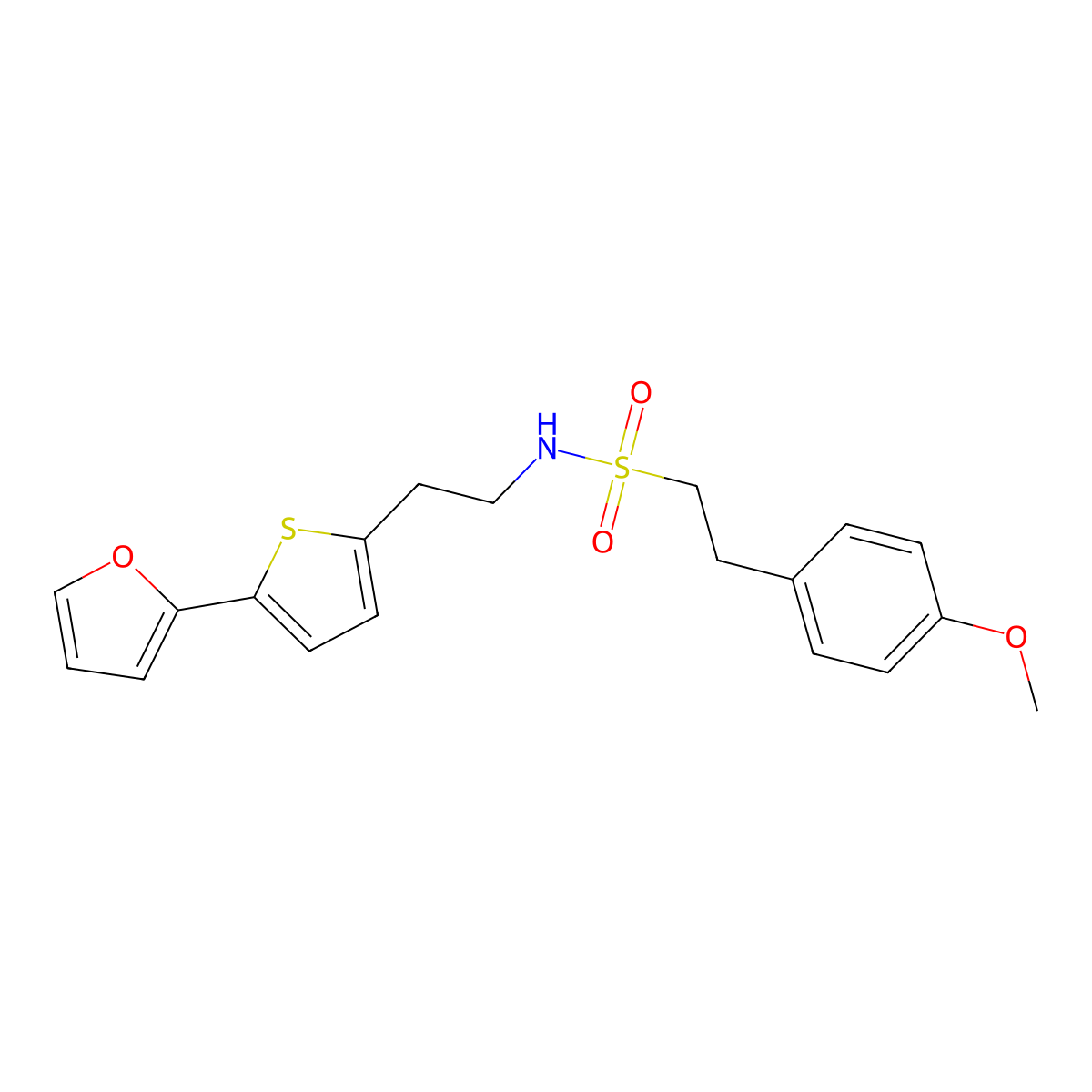 N-{2-[5-(furan-2-yl)thiophen-2-yl]ethyl}-2-(4-methoxyphenyl)ethane-1-sulfonamide molecular structure, CAS 2742010-46-2