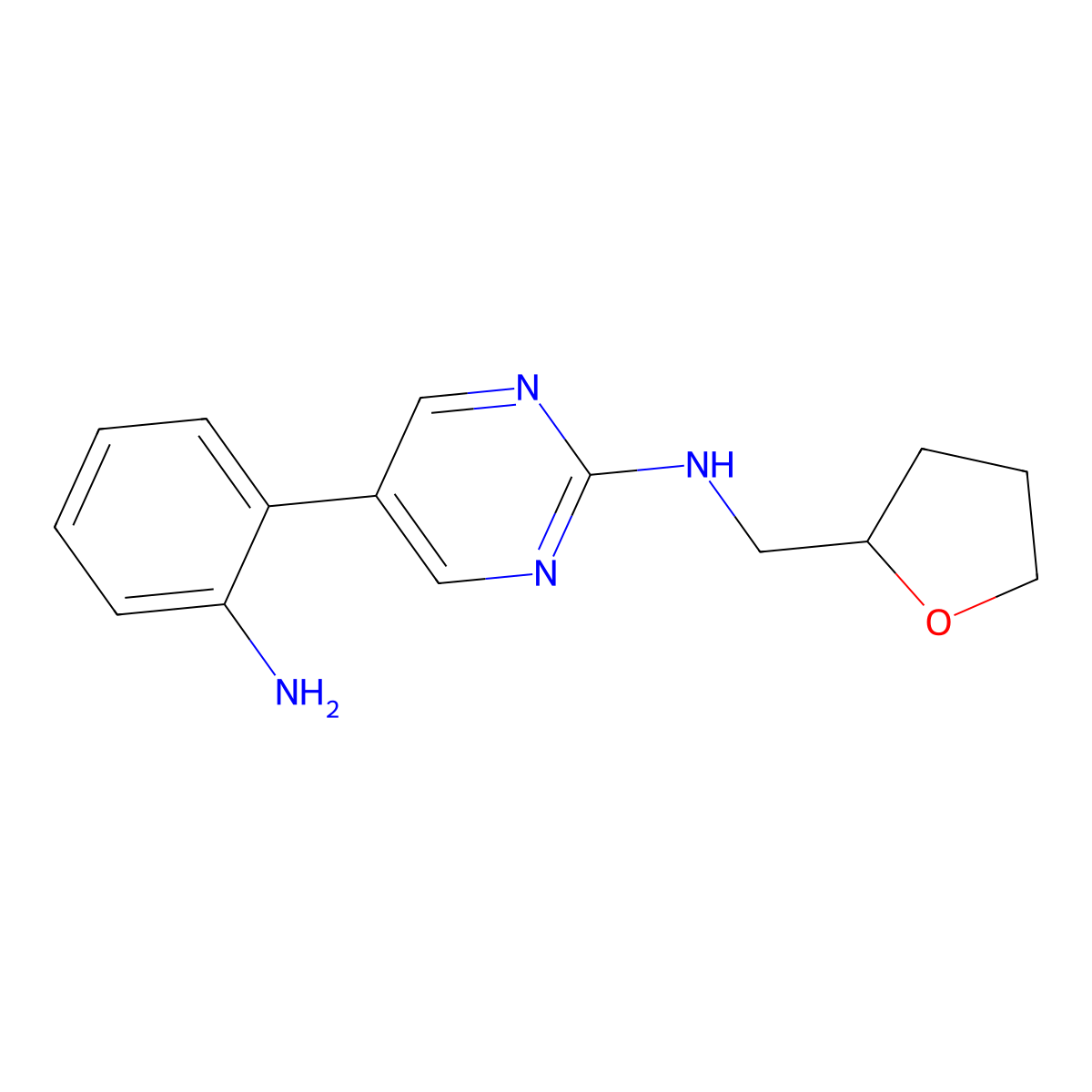 5-(2-aminophenyl)-N-[(oxolan-2-yl)methyl]pyrimidin-2-amine molecular structure, CAS 2742010-47-3