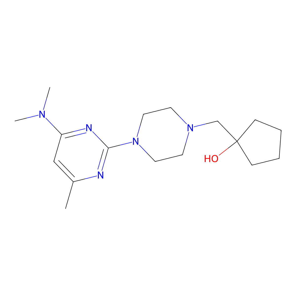 1-({4-[4-(Dimethylamino)-6-methylpyrimidin-2-yl]piperazin-1-yl}methyl)cyclopentan-1-ol molecular structure, CAS 2742010-52-0
