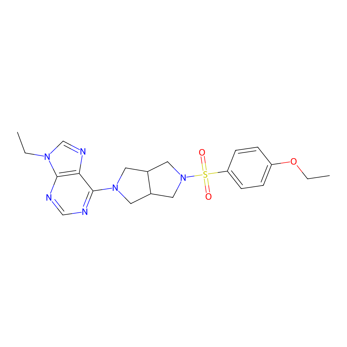 6-[5-(4-ethoxybenzenesulfonyl)-octahydropyrrolo[3,4-c]pyrrol-2-yl]-9-ethyl-9H-purine molecular structure, CAS 2742010-55-3