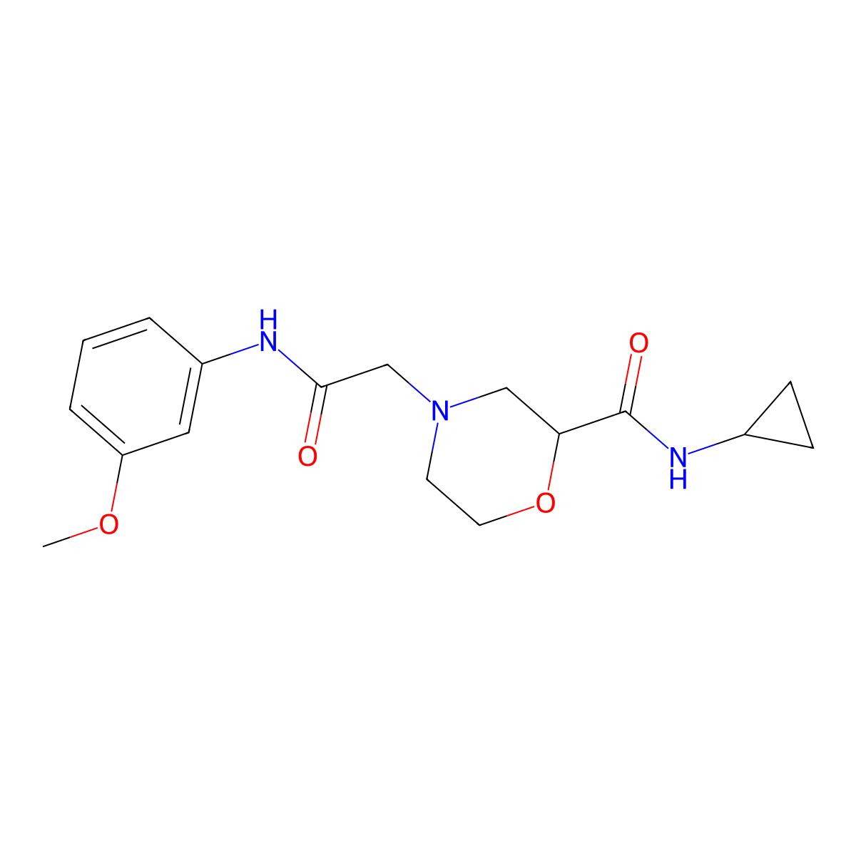 N-cyclopropyl-4-{[(3-methoxyphenyl)carbamoyl]methyl}morpholine-2-carboxamide molecular structure, CAS 2742010-63-3