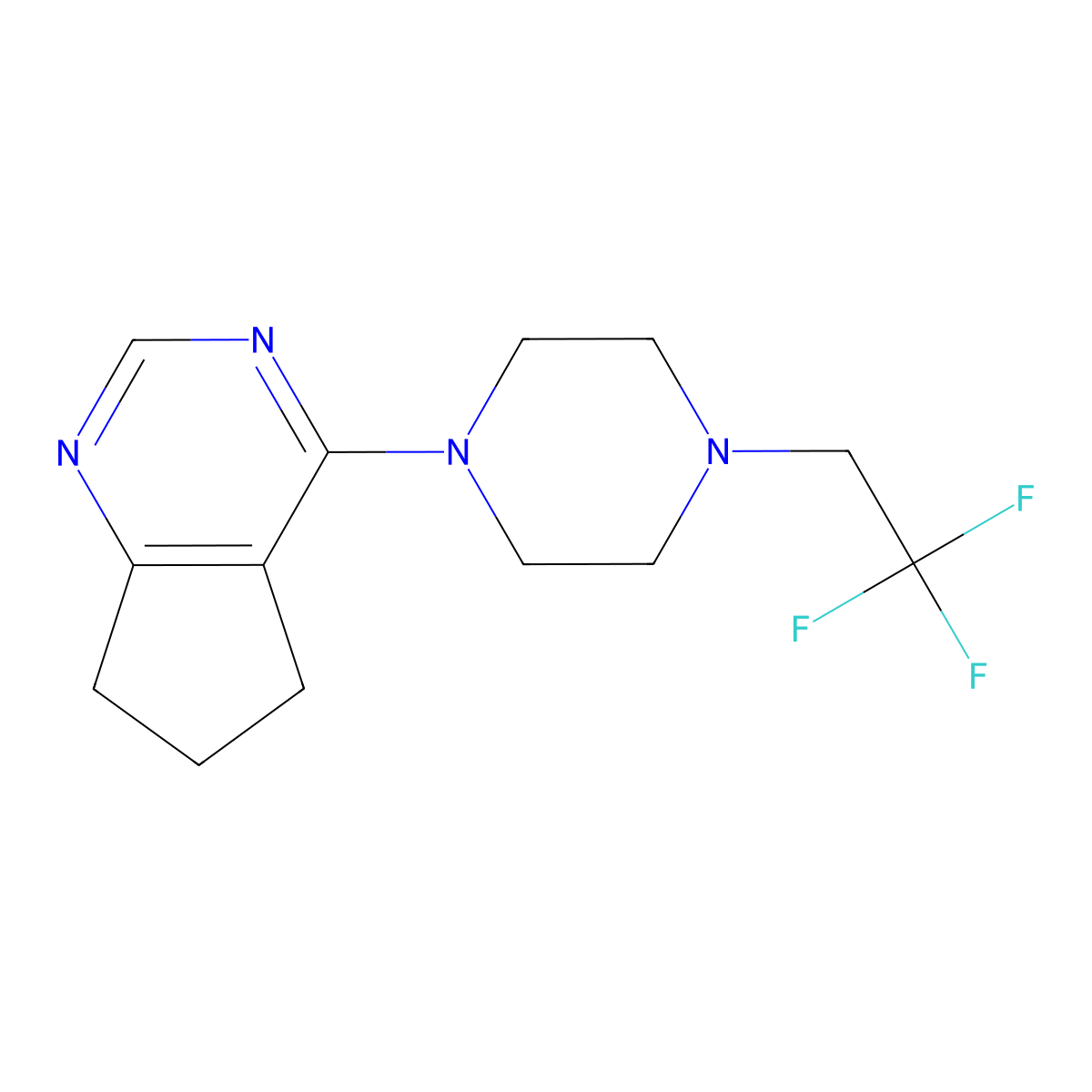 1-{5H,6H,7H-cyclopenta[d]pyrimidin-4-yl}-4-(2,2,2-trifluoroethyl)piperazine molecular structure, CAS 2742010-64-4