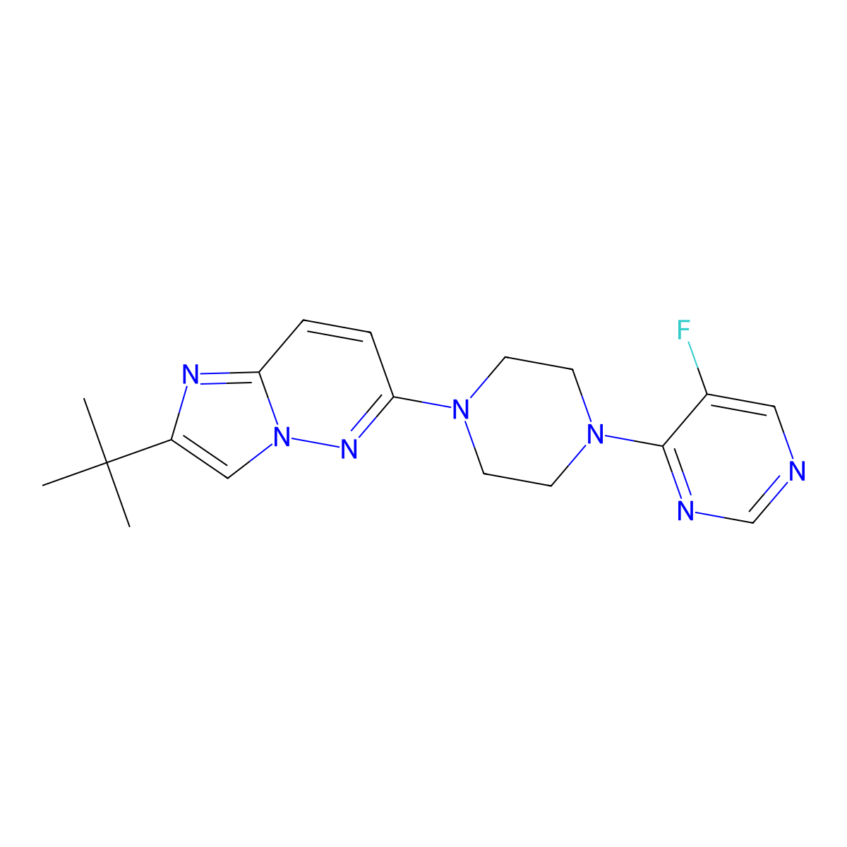 4-(4-{2-Tert-butylimidazo[1,2-b]pyridazin-6-yl}piperazin-1-yl)-5-fluoropyrimidine molecular structure, CAS 2742010-69-9