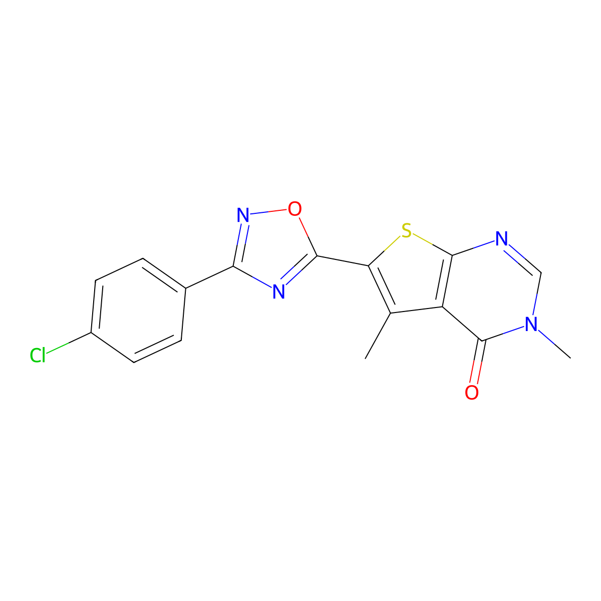 6-[3-(4-chlorophenyl)-1,2,4-oxadiazol-5-yl]-3,5-dimethyl-3H,4H-thieno[2,3-d]pyrimidin-4-one molecular structure, CAS 2742010-72-4