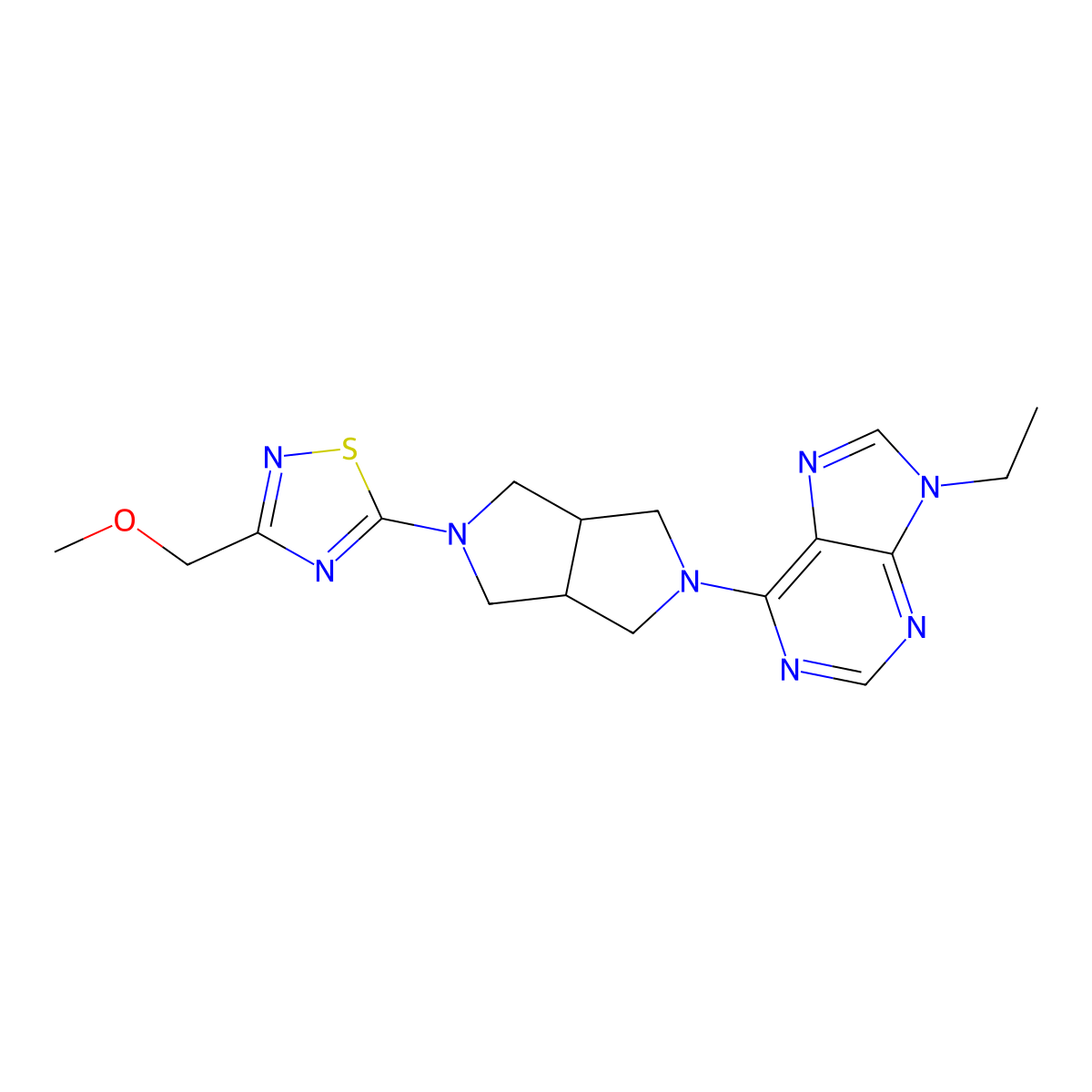 9-ethyl-6-{5-[3-(methoxymethyl)-1,2,4-thiadiazol-5-yl]-octahydropyrrolo[3,4-c]pyrrol-2-yl}-9H-purine molecular structure, CAS 2742010-73-5