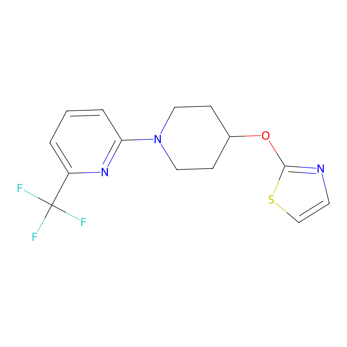 2-[4-(1,3-Thiazol-2-yloxy)piperidin-1-yl]-6-(trifluoromethyl)pyridine molecular structure, CAS 2742010-84-8