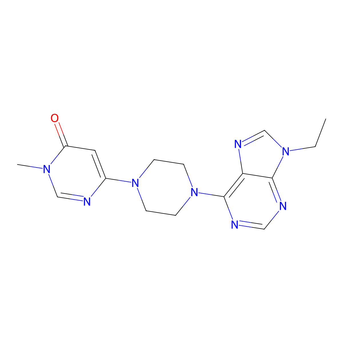 6-[4-(9-ethyl-9H-purin-6-yl)piperazin-1-yl]-3-methyl-3,4-dihydropyrimidin-4-one molecular structure, CAS 2742010-86-0