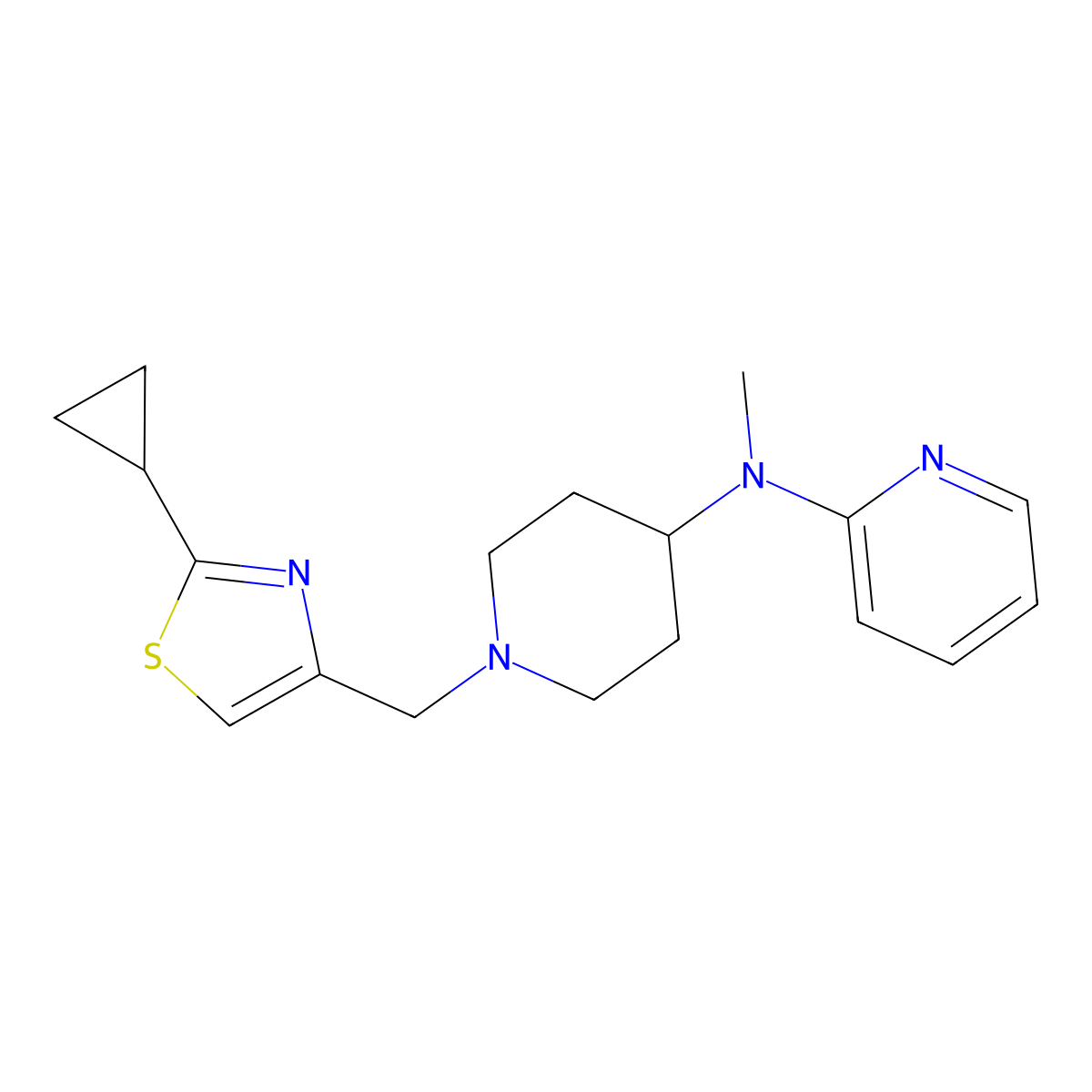 N-{1-[(2-cyclopropyl-1,3-thiazol-4-yl)methyl]piperidin-4-yl}-N-methylpyridin-2-amine molecular structure, CAS 2742010-89-3