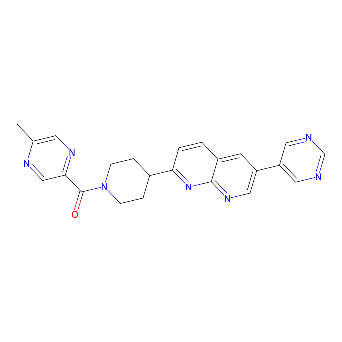 2-[1-(5-Methylpyrazine-2-carbonyl)piperidin-4-yl]-6-(pyrimidin-5-yl)-1,8-naphthyridine molecular structure, CAS 2742010-91-7