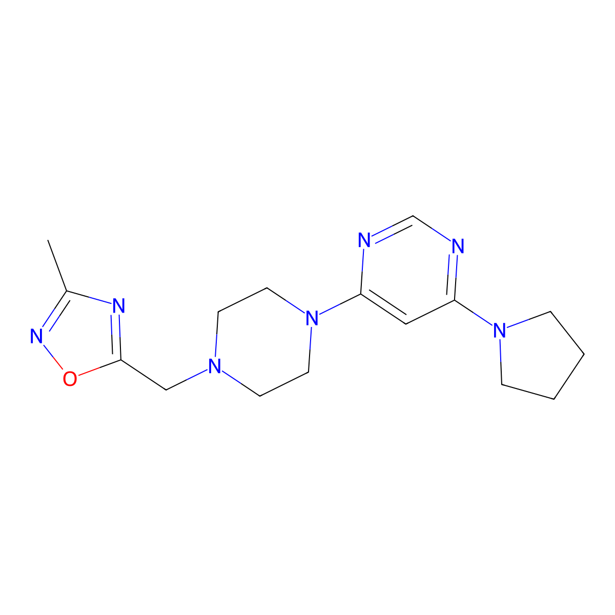 4-{4-[(3-Methyl-1,2,4-oxadiazol-5-yl)methyl]piperazin-1-yl}-6-(pyrrolidin-1-yl)pyrimidine molecular structure, CAS 2742010-97-3