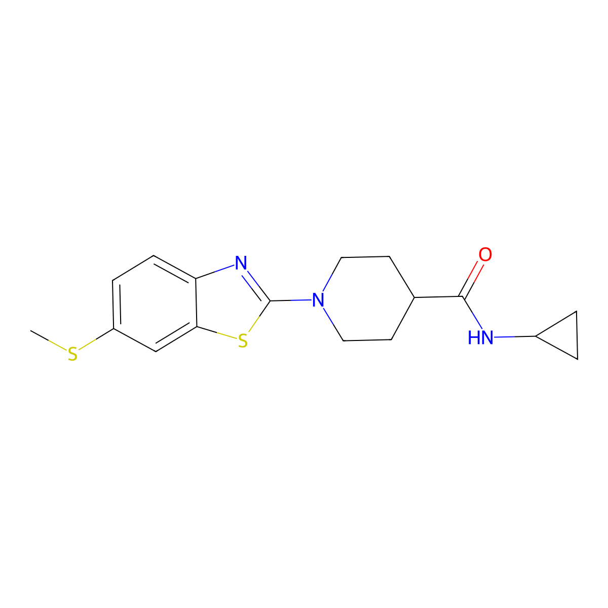 N-cyclopropyl-1-[6-(methylsulfanyl)-1,3-benzothiazol-2-yl]piperidine-4-carboxamide molecular structure, CAS 2742011-01-2