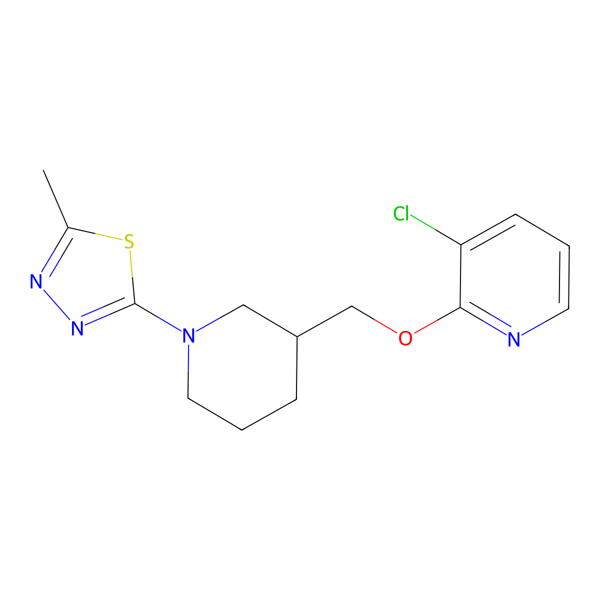 3-Chloro-2-{[1-(5-methyl-1,3,4-thiadiazol-2-yl)piperidin-3-yl]methoxy}pyridine molecular structure, CAS 2742011-04-5