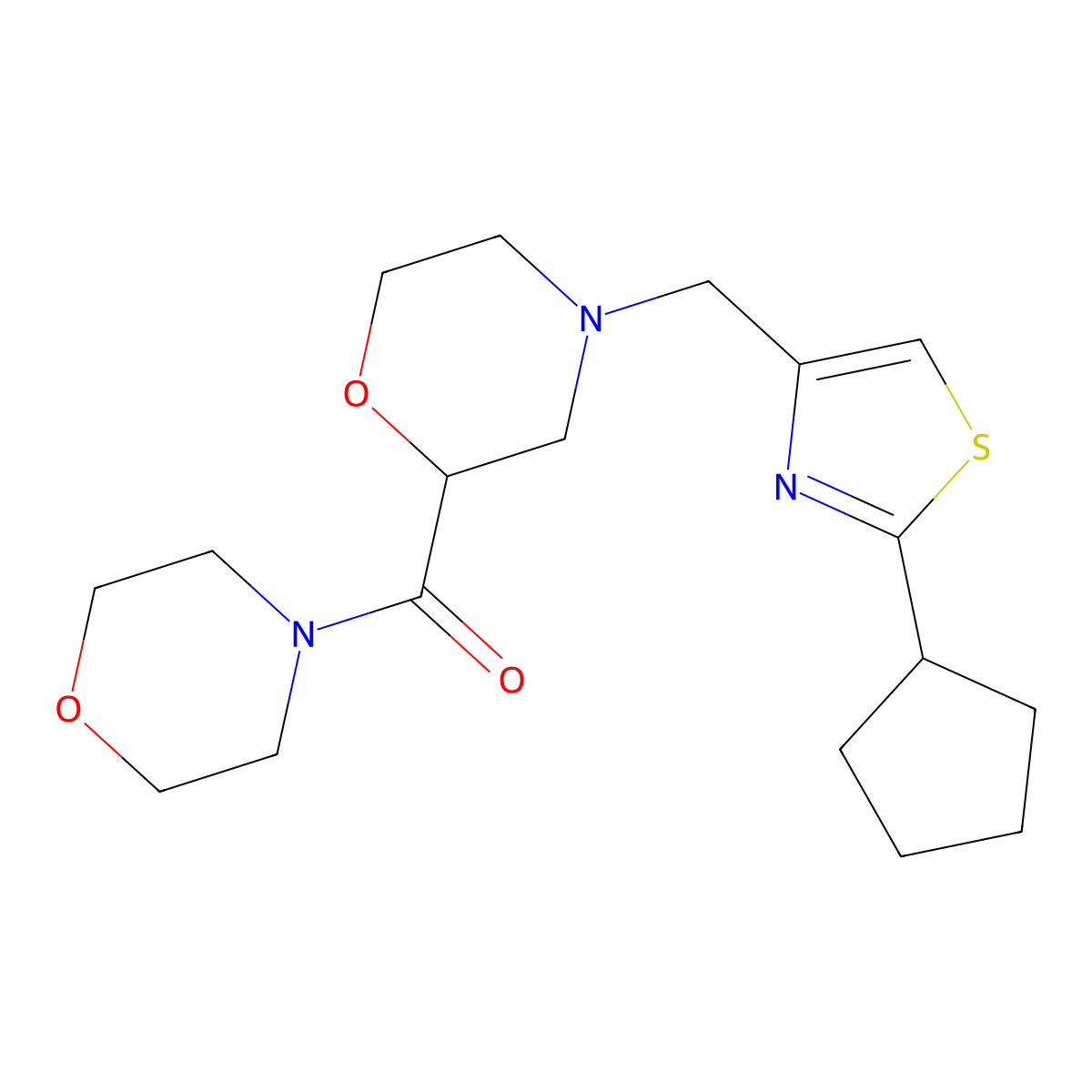 4-[(2-Cyclopentyl-1,3-thiazol-4-yl)methyl]-2-(morpholine-4-carbonyl)morpholine molecular structure, CAS 2742011-05-6