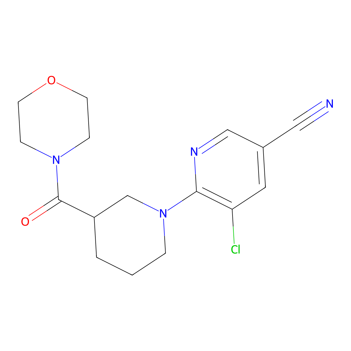 5-Chloro-6-[3-(morpholine-4-carbonyl)piperidin-1-yl]pyridine-3-carbonitrile molecular structure, CAS 2742011-06-7