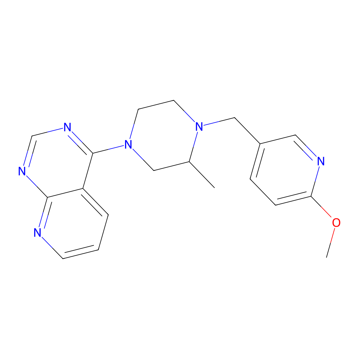 1-[(6-Methoxypyridin-3-yl)methyl]-2-methyl-4-{pyrido[2,3-d]pyrimidin-4-yl}piperazine molecular structure, CAS 2742011-10-3