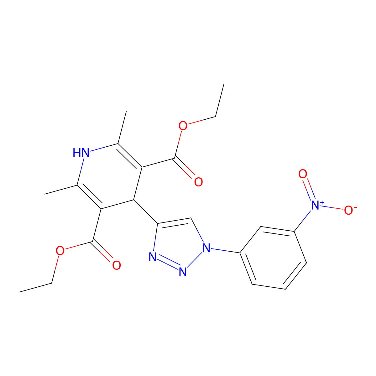 3,5-diethyl 2,6-dimethyl-4-[1-(3-nitrophenyl)-1H-1,2,3-triazol-4-yl]-1,4-dihydropyridine-3,5-dicarboxylate molecular structure, CAS 2742011-12-5