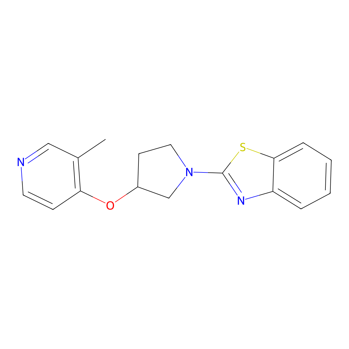 2-{3-[(3-Methylpyridin-4-yl)oxy]pyrrolidin-1-yl}-1,3-benzothiazole molecular structure, CAS 2742011-15-8