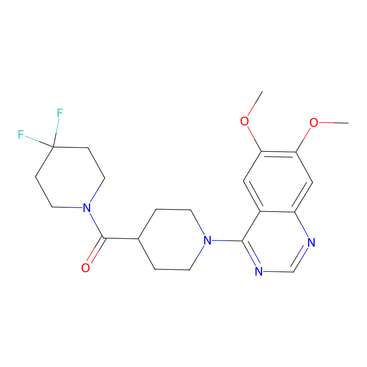 4-[4-(4,4-Difluoropiperidine-1-carbonyl)piperidin-1-yl]-6,7-dimethoxyquinazoline molecular structure, CAS 2742011-17-0