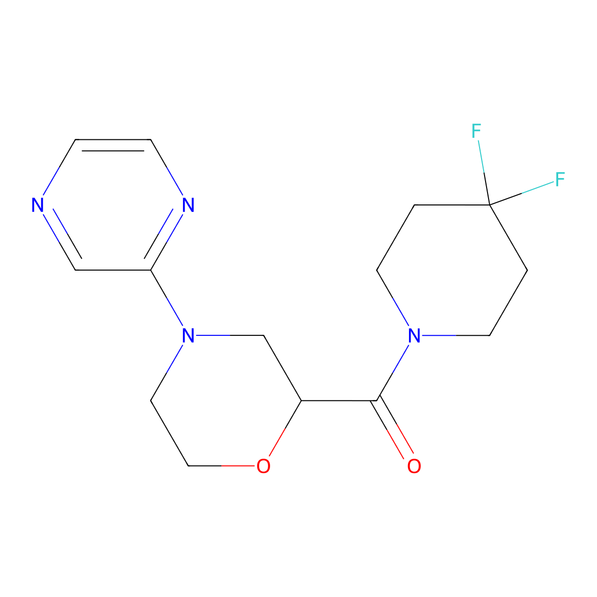 2-(4,4-Difluoropiperidine-1-carbonyl)-4-(pyrazin-2-yl)morpholine molecular structure, CAS 2742011-19-2
