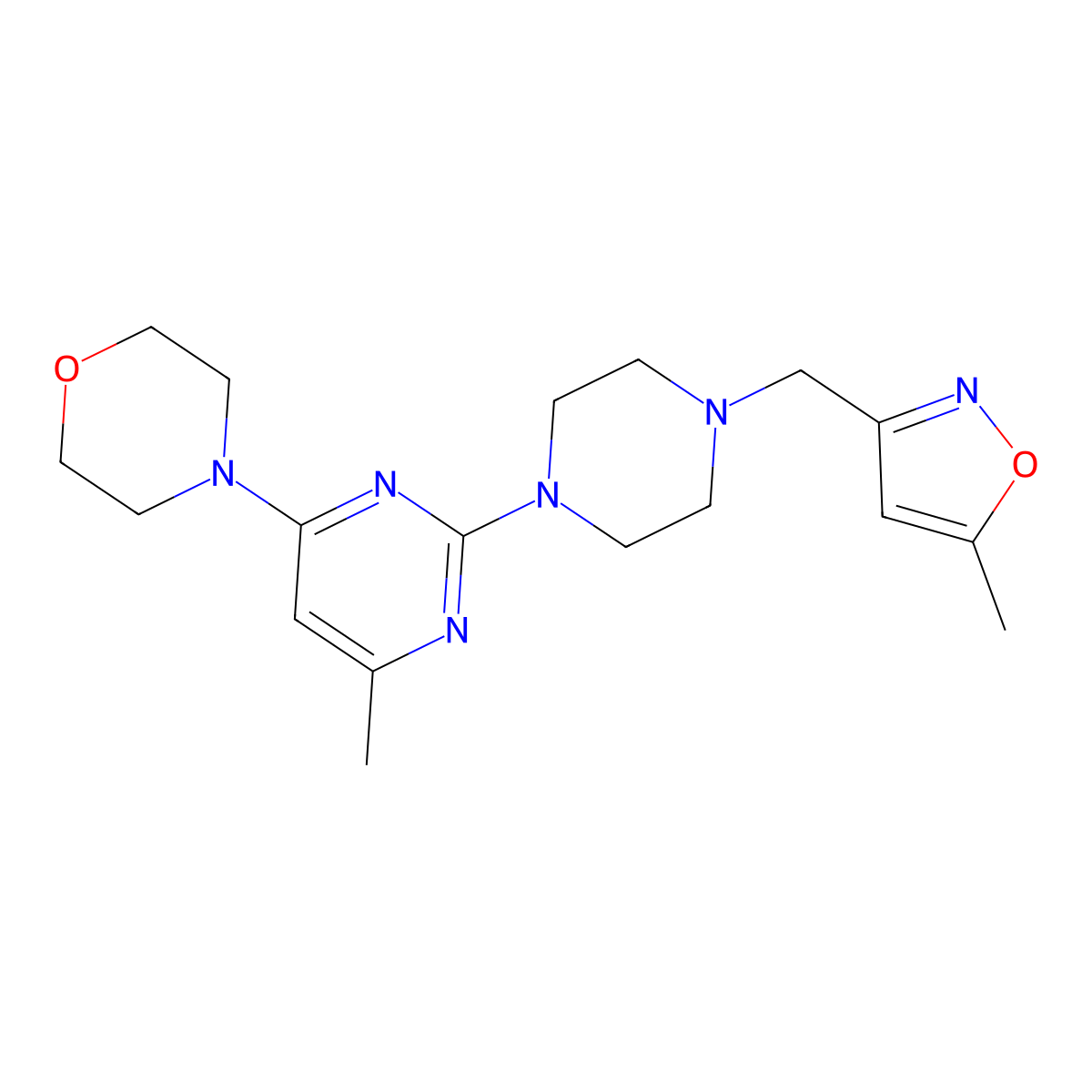 4-(6-Methyl-2-{4-[(5-methyl-1,2-oxazol-3-yl)methyl]piperazin-1-yl}pyrimidin-4-yl)morpholine molecular structure, CAS 2742011-21-6