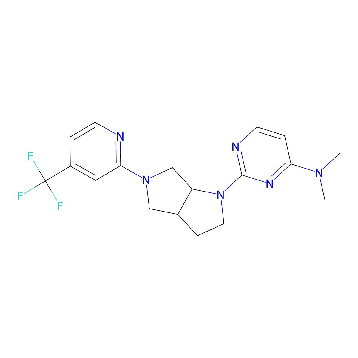 N,N-dimethyl-2-{5-[4-(trifluoromethyl)pyridin-2-yl]-octahydropyrrolo[2,3-c]pyrrol-1-yl}pyrimidin-4-amine molecular structure, CAS 2742011-22-7
