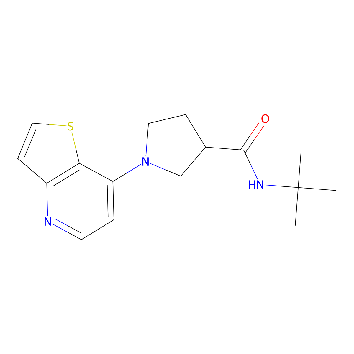 N-tert-butyl-1-{thieno[3,2-b]pyridin-7-yl}pyrrolidine-3-carboxamide molecular structure, CAS 2742011-24-9