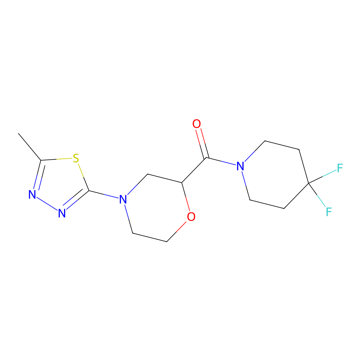 2-(4,4-Difluoropiperidine-1-carbonyl)-4-(5-methyl-1,3,4-thiadiazol-2-yl)morpholine molecular structure, CAS 2742011-27-2