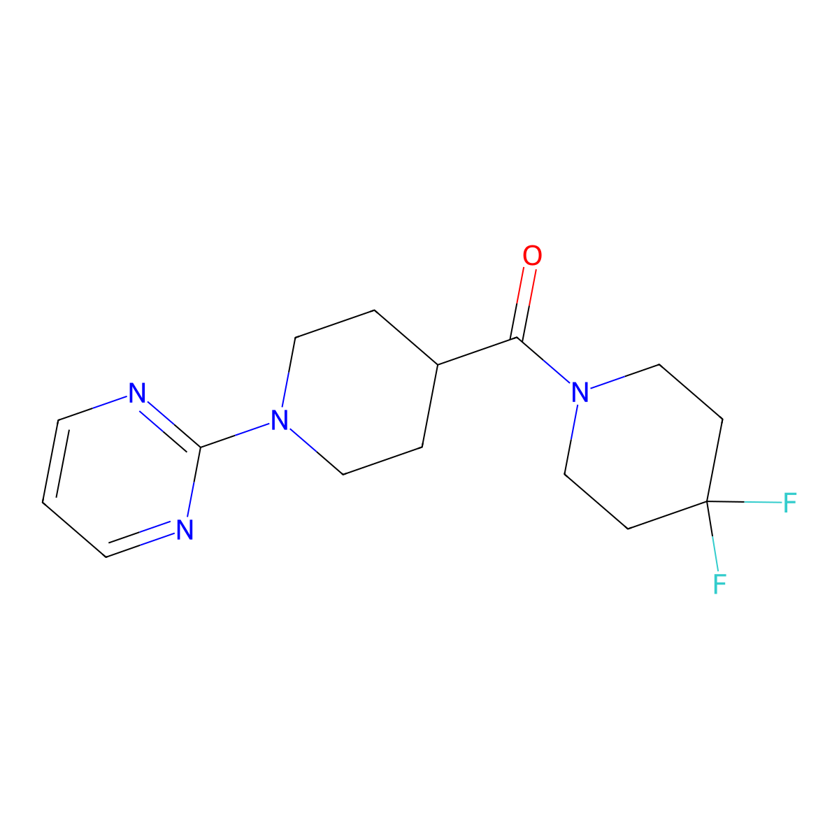 2-[4-(4,4-Difluoropiperidine-1-carbonyl)piperidin-1-yl]pyrimidine molecular structure, CAS 2742011-30-7