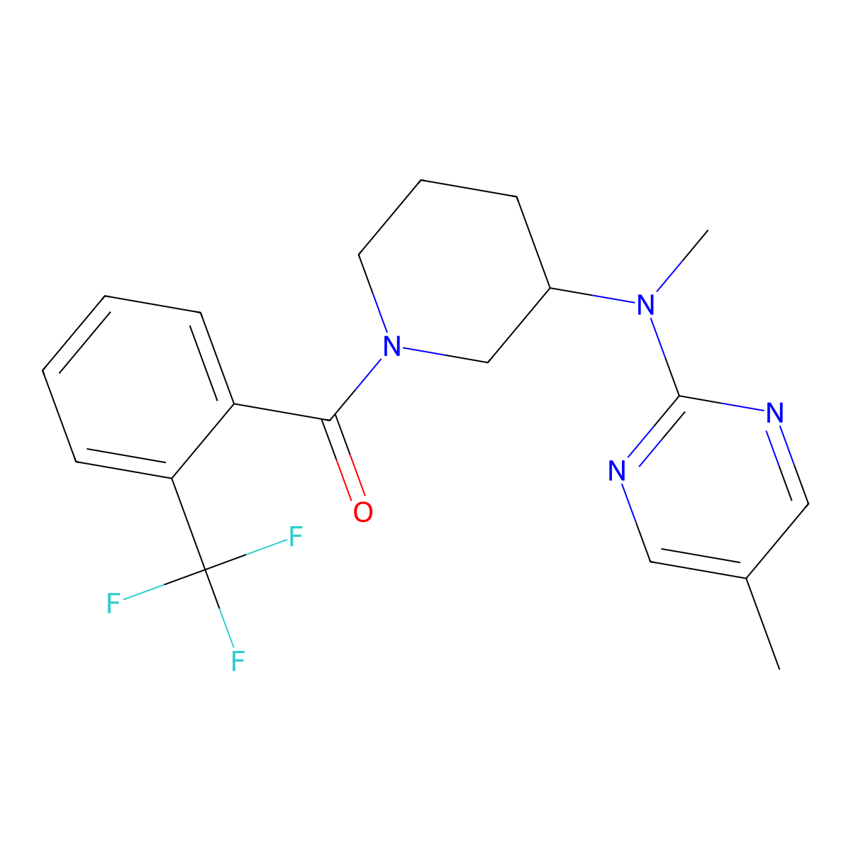 N,5-dimethyl-N-{1-[2-(trifluoromethyl)benzoyl]piperidin-3-yl}pyrimidin-2-amine molecular structure, CAS 2742011-32-9