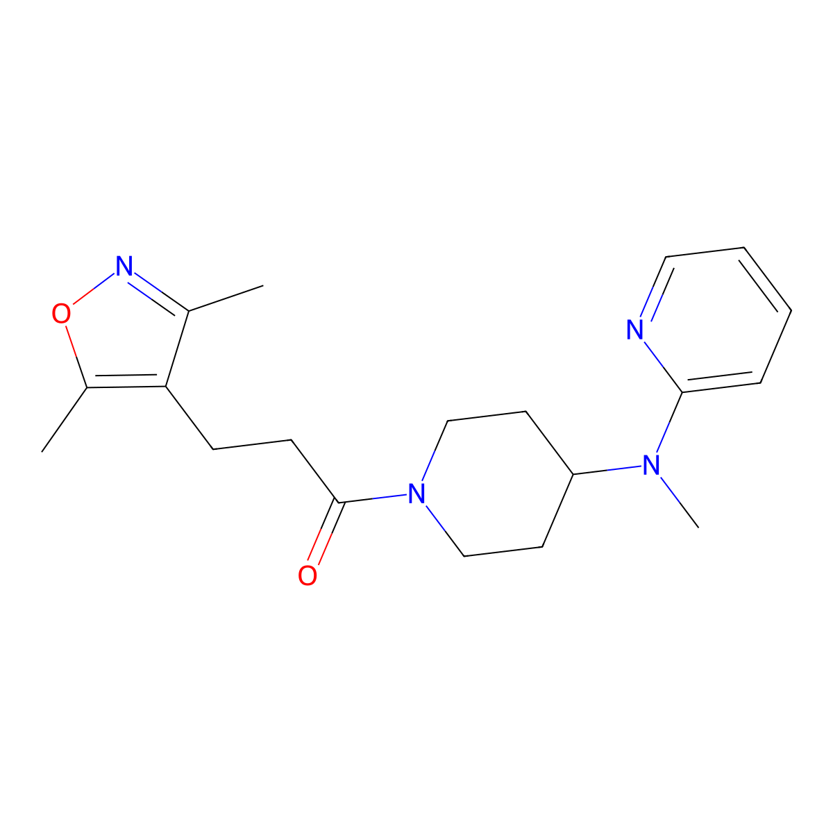 3-(3,5-Dimethyl-1,2-oxazol-4-yl)-1-{4-[methyl(pyridin-2-yl)amino]piperidin-1-yl}propan-1-one molecular structure, CAS 2742011-33-0