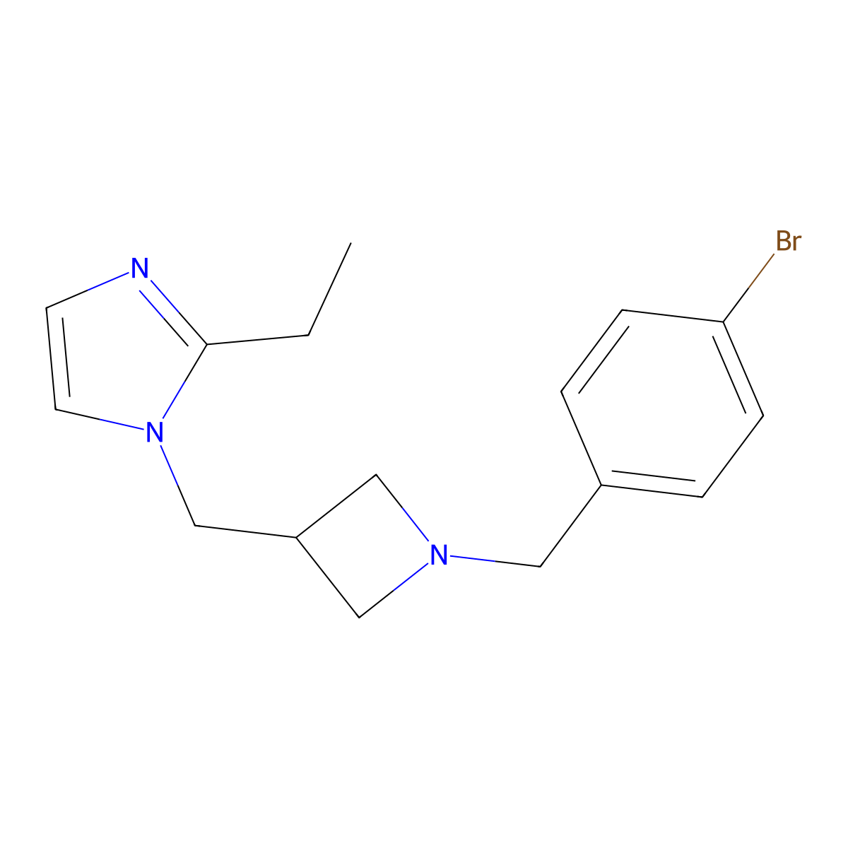 1-({1-[(4-bromophenyl)methyl]azetidin-3-yl}methyl)-2-ethyl-1H-imidazole molecular structure, CAS 2742011-41-0