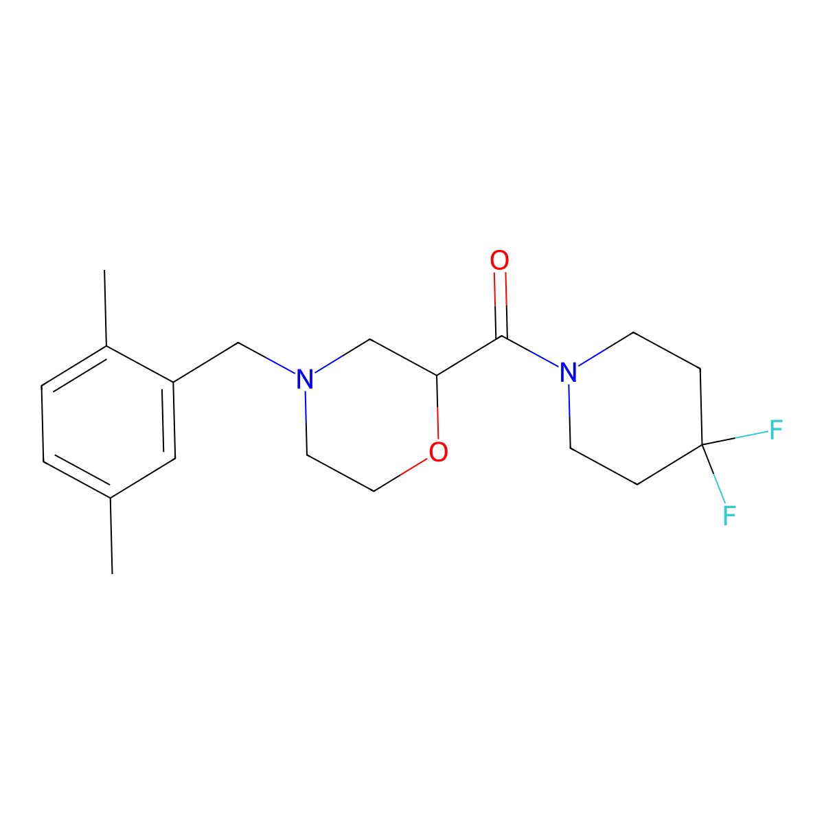 2-(4,4-Difluoropiperidine-1-carbonyl)-4-[(2,5-dimethylphenyl)methyl]morpholine molecular structure, CAS 2742011-45-4