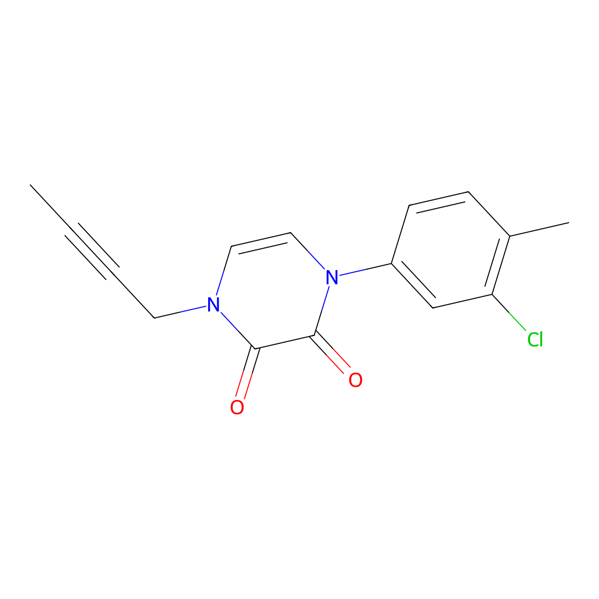 1-(But-2-yn-1-yl)-4-(3-chloro-4-methylphenyl)-1,2,3,4-tetrahydropyrazine-2,3-dione molecular structure, CAS 2742011-53-4