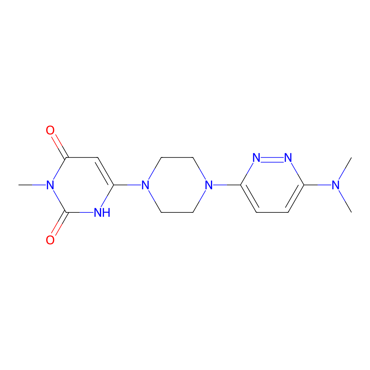 6-{4-[6-(Dimethylamino)pyridazin-3-yl]piperazin-1-yl}-3-methyl-1,2,3,4-tetrahydropyrimidine-2,4-dione molecular structure, CAS 2742011-58-9